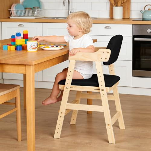 Hochstuhl aus Holz, verstellbar, Lehrstuhl,kinderstuhl,hochstühle,bis 90 kg für Kinder und Erwachsener aus hochwertigem Buchenholz, 1-12 Jahre,48 x 46 x 78 cm – Schwarz