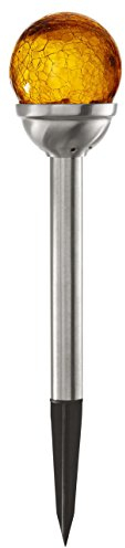 Best Season – Solar-LED-Pollerleuchten im 2er-Set – mit Dämmerungssensor & Akku – automatische Gartenbeleuchtung mit warmem Bernsteinlicht – Höhe 26,5 cm