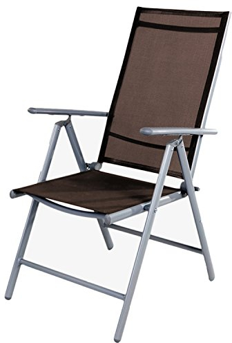 Mojawo Gartenstuhl - Hochlehner Positionsstuhl 7-Fach verstellbar - zusammenklappbar - Klappstuhl - witterungsbeständiges Aluminium - wetterfeste Gartenmöbel - Silber/Schokobraun