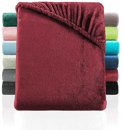 BaSaTex Plüsch Spannbettlaken, 180x200-200x200 cm, Bordeaux | Plüsch PREMIUM, SUPER SOFT flauschiges Winter Spannbetttuch, Wärmend und Kuschelig