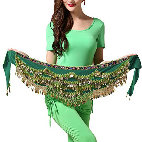 Bauchtanz Schal Damen Orientalischer Tanz Schal Rock Hüftgürtel mit 271 Münzen Pailletten, Zp142-Grün, One size