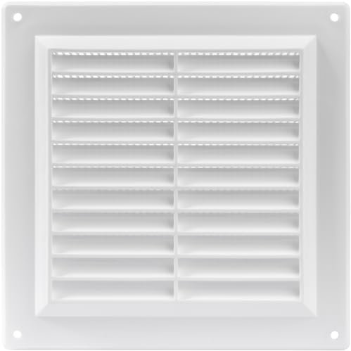 Vent Systems 150 x 150 mm / 6 x 6 Inch Square Plastic Air Vent Cover - Indoor/Outdoor Louvered Wall Grille with Mesh Screen, HVAC Vent Cover for Intake and Exhaust for Wall, Ceiling, Shed