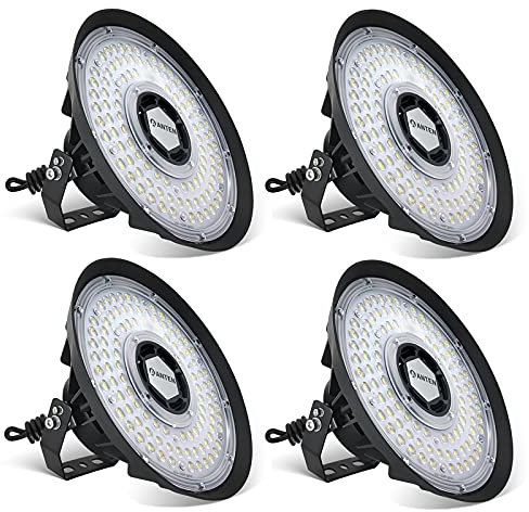 Anten 4er Hallenstrahler LED 200W 5000K Tageslichtweiß 28000LM Linsenbrechung Werkstattlampe mit einstellbarem Halterung | 90°Abstrahlwinkel Hallenleuchte für Warenhaus Garage Ausstellungshalle