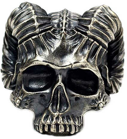 YABEME 925 Sterling Silber Horned Demon Schädel Ring, Herren Vintage Biker Rock Punk Gothic Schmuck, Coole Geburtstagsfeier Geschenk