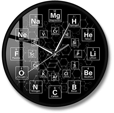 tingnn Tabla periódica de los Elementos Símbolos químicos Reloj de Pared Redondo Ciencia Arte de la Pared Decoración Reloj de Pared para el Aula Regalo del química-Marco_de_Metal_con_Cristal_crilico