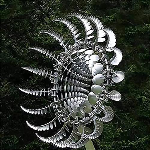 Einzigartige und magische Metall-Windmühle, 3D-Edelstahl-Windspiel, windbetriebene kinetische Skulptur mit Metall-Gartenstecker für Hof, Gartendekoration