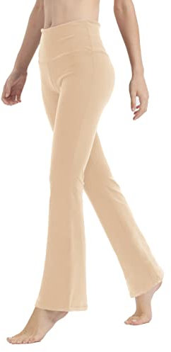 LaiEr Yogahose für Damen, Bauchkontrolle, Workout, Bootleg-Hose, hohe Taille, 4-Wege-Stretch-Hose mit Innentaschen(Khaki,X-Large)