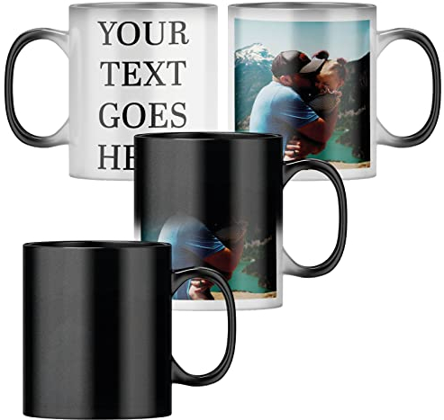 Personalised Heat Change Mug - with Photo and Text - Upload an Image with A 4 Line Message, 19 Fonts and 8 Colours - Custom Mug for Fathers Day, Birthdays, Teachers, Retirement