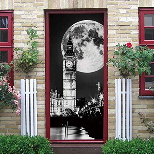 MUCXBE 3D Türtapete Türaufkleber Türbilder Big Ben London Türposter Pvc 3D Türaufkleber Türfolie Türtapete Art Home Dekoration Tapetentür Wasserdichtes Selbstklebend Türbild 95x215cm