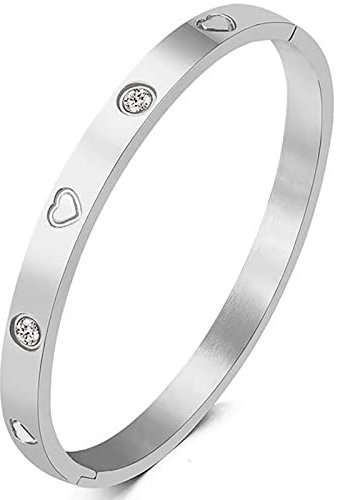 Gleamart Bracelet jonc d'amour en acier inoxydable et oxyde de zirconium - Style simple, 58*6mm, Cristal Acier inoxydable Zircone cubique