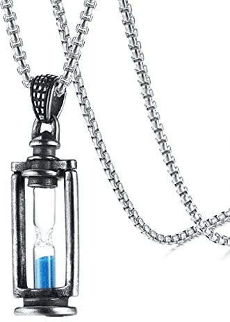 ANAZOZ Collier Acier Inoxydable Pendentif Sablier Vintage Argent Noir, Collier Homme Fantaisie
