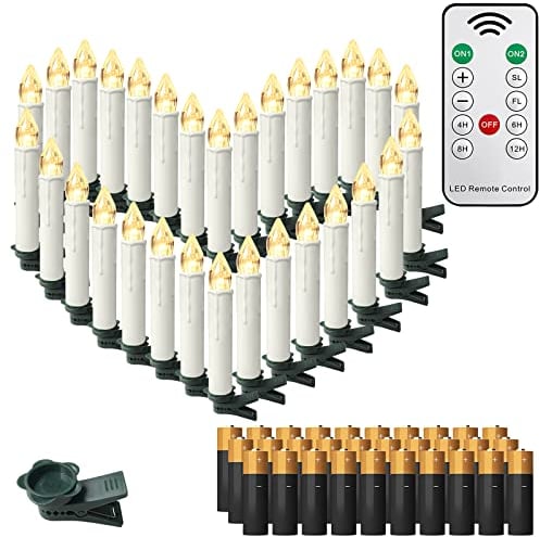 XMTECH 30 Stück LED Kerzen LED Lichterkette Kabellos Warmweiß Kerzenlichter Flammenlose Weihnachtskerzen mit Fernbedienung und Batterie, Christbaumkerzen für Weihnachtsbaum, Weihnachtsdeko, Party
