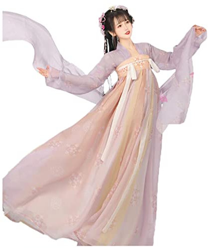 KUFEIUP Damen Altes Chinesisches Traditionelles Hanfu Kleid Strickjacke Oberteile Langer Rock, Violett und Rosa, XL