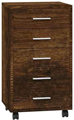 vidaXL Armoire à Tiroirs avec roulettes Armoire de Rangement Organisateur Meuble de Bureau Chambre d'enfant Intérieur Chêne Fumé Bois d'Ingénierie