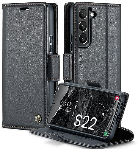 XYGLOW Coque pour Samsung Galaxy S22 5G Etui RFID Protection Housse en Premium Cuir Pochette Portefeuille Rabat Clapet Case Porte Carte Magnétique Étui pour Samsung Galaxy S22 5G 6.1'' - Noir