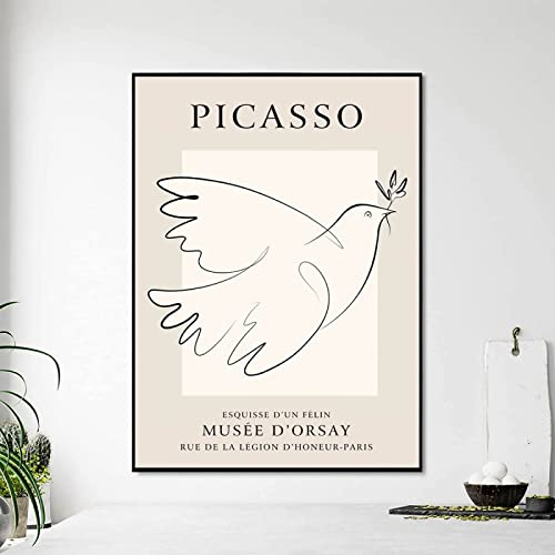 GSHRED Picasso Poster Linien Taube Beige Picasso Wandkunst Picasso Drucke Picasso Leinwand Gemälde Vintage Bilder Home Decor Wanddekoration Rahmenlos 60 × 80 cm
