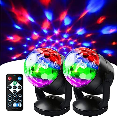 2er-Pack Discokugel Licht Sound Activated Partylicht mit Fernbedienung Dj Beleuchtung RGB Batteriebetrieben Discolicht Partylicht, 7 Modi Bühne Licht für draußen Home Room Partys Bar Xmas Hochzeit