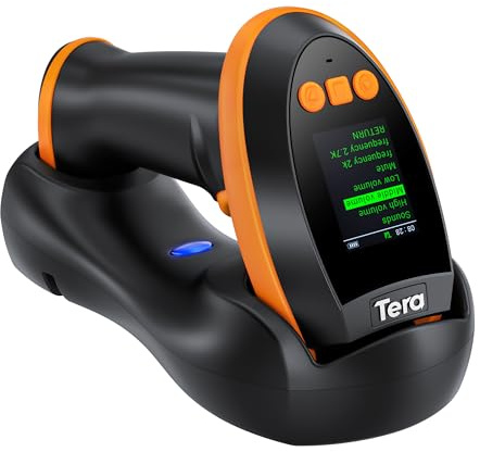 Tera Barcode Scanner Wireless with Screen: Pro Version 1D 2D QR with Setting Keypad Charging Cradle Works with Bluetooth 2.4G Wireless USB Wired Handheld Bar Code Reader HW0009