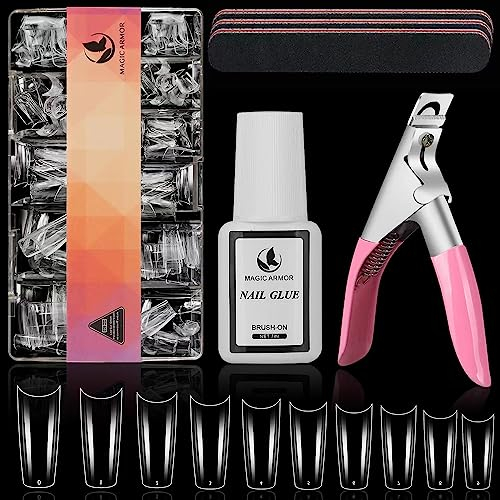 MAGIC ARMOR 504 pcs Kurze French Nägeltips Künstliche Nägel mit nagelkleber 10 Größen Half Cover Nail Tips für Acryl Nägel Ballerina Nägel, Klare Mittlerer Künstliche Nägel & Nagelfeilen Nagelknipser