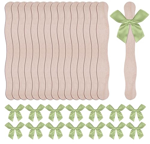 50 Stück 20,3 cm Holzfächer Sticks mit 50 Stück Schleifen, Fächergriff, Bastelstäbe für Hochzeit, Kirche, Basteln, Malen, DIY, Handstallfächer (grün)