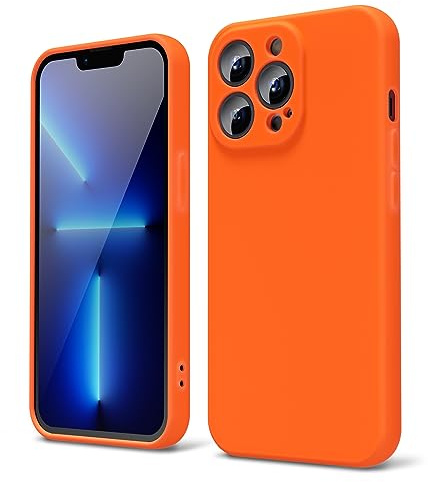 oakxco for iPhone 13 Pro Phone Case Liquid Silicone, Fluorescent Bright Solid Color, Cute Thin Slim Soft Rubber TPU Plain Smooth Gel Matte Protective Cover for Women Girl Aesthetic, Burnt Neon Orange