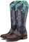 CRETUAO Stivali Alti al Ginocchio da Cowboy Ricamati da Donna,Stivali Western da Cowgirl con Tacco Basso alla Moda,Stivali Lunghi da Sposa Casual retrò da Equitazione,Blue1,40 EU