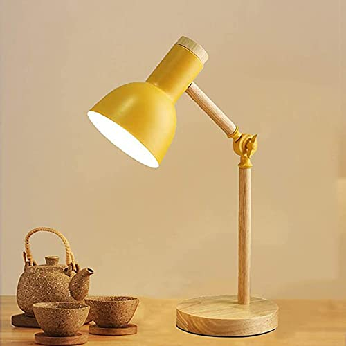 Chao Zan LED Leselampe im klassichen Holz-Design, Schreibtischlampe, Tischleuchte, Lampe mit verstellbarem Arm, Augenfreundliche, Arbeitsleuchte, Bürolampe, Nachttischlamp,ohne Leuchtmittel (Gelb)