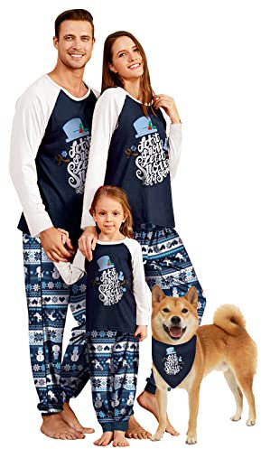 IFFEI Pyjama Noel Famille Familia Ensemble de Pyjama Hiver de Noël pour Homme et Femme Couple Enfant avec imprimé et Poche, Bleu Femmes S