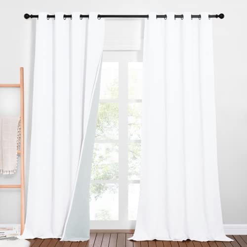 PONY DANCE Schallschutz Vorhang Weiss Lichtundurchlässige Gardinen Schlafzimmer 2er Set H 260 x B 132 cm Dreilagige Verdunklungsvorhänge mit Abnehmbarem Filzfutter Thermovorhang mit Ösen