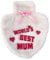K Collection World's Best Mum Hot Water Bottle - Natural Rubber Heart Shaped HWB with Supersoft Faux Fur Cover - 1 Litre
