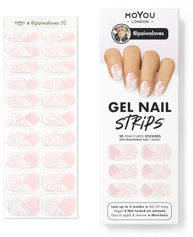 MOYOU LONDON Semi Cured Gel Nail Strips - 20 Pcs. Nail Wraps for Salon-Quality Manicure - Works with Any UV Lamp - Easy to Apply, Trim, & Remove Gel Stickers