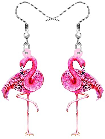 RAIDIN Boucles d'oreilles pendantes en acrylique flamant rose mignon Cadeaux pour filles enfants Bijoux en forme d'oiseau pour les femmes Charms les amoureux des oiseaux (Rose)