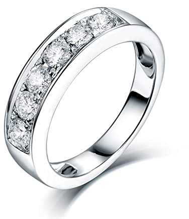 Fingerring Breit, Diamond Ring Women 18 Karat Weißgold 6 Lab Diamant 0.65CT Fg Rundschliff VVS mit Größe 54 (17.2) Npassbar für Vatertag