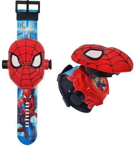 FILDANCO - Orologio proiettore supereroi per bambini, orologio digitale con 24 immagini anime, regalo per compleanno, Halloween, Natale, anniversari, rosso -, orologio per bambini orologio fresco