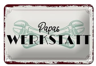 FEMER Blechschild Spruch 18x12cm Papas Werkstatt Dekoration