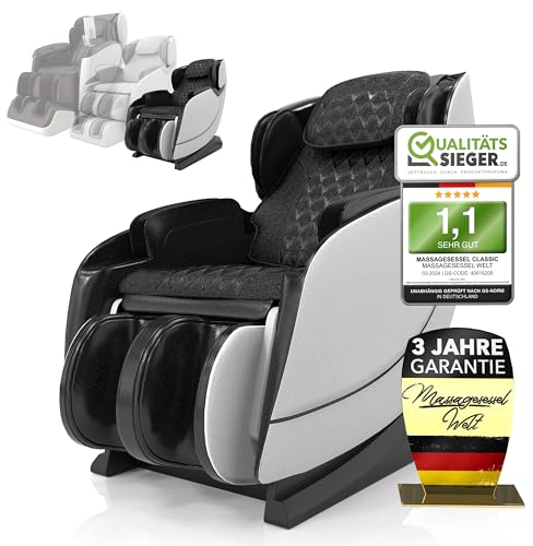 LUX Massagesessel +Bodyscann +Wärmetherapie +Airbag +Bluetooth +Ganzkörper +Zero Gravity, 7 Programme, Shiatsu -Massagesesselwelt | Weiß/Schwarz