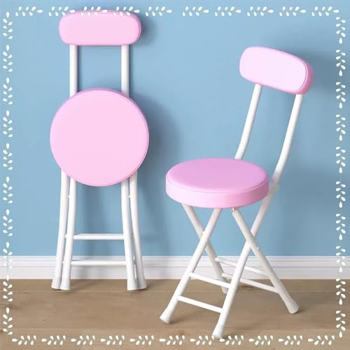 KGAILL Klappstuhl Gepolstert Sitz aus PU-Leder, Stabiler Klappstuhl mit Rückenlehne Sitzhöhe 45cm, Küchenstühle aus Metallrahmen für Zuhause Tresen Bistro (Color : Pink)