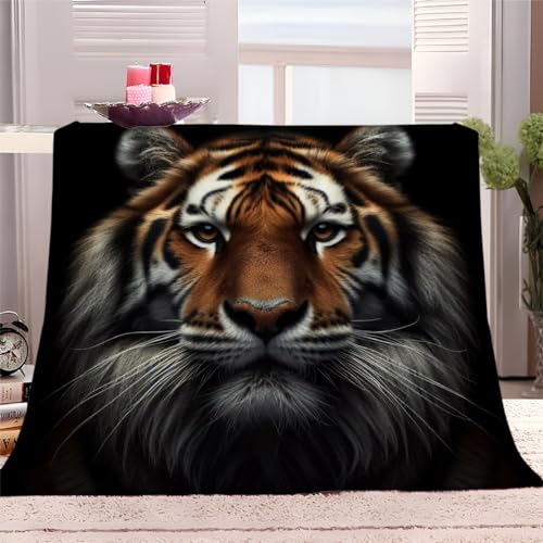 Kuscheldecke Schwarzer Tiger 180x220 cm Sherpa Decke für Couch, Sofa, Bett, Reisen, Weiche Flauschige Mikrofaser Fleecedecke, Flanell Wohndecken für Kinder Baby