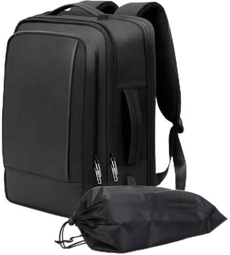 Alyvisun Zaino Bagaglio a Mano 42x30x20, Zaino Viaggio 18,9-25,2 L Espandibile, Travel Backpack con Scomparto per Laptop e Tasca per Scarpe, per Imbarco, Affari, Viaggi, Nero