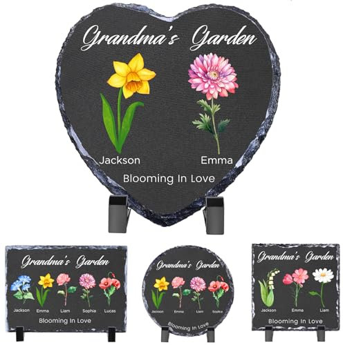 WACAR Personalisierte Gartensteine, benutzerdefinierte Geburtsblume Gedenksteine mit Namen/Text, Omas Garten Stein für Draußen, Personalisierte Muttertag/Geburtstagsgeschenke für Mama/Oma