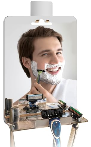 Rasierspiegel, Duschspiegel, Antibeschlag-Schminkspiegel, Bad-Rasierspiegel mit Ablage, hochauflösender Badspiegel mit Saugnäpfen, Haken Bruchsicherer Spiegel mit Saugnäpfen, Haken (19 x 15 cm)