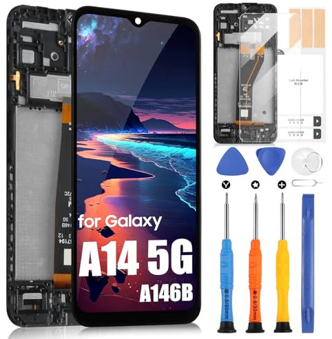 Écran LCD pour Samsung Galaxy A14 5G SM-A146B SM-A146M LCD Écran Digitizer Verre Tactile Assemblée avec Kit d'Outils de Réparation (Noir avec Cadre, 6,6, Non pour SM-A146P SM-A146U)