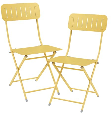 [en.casa] Klappstuhl Sande Gartenstuhl 2er Set Balkonstühle bis 110 kg Metall Outdoor Indoor Stuhl klappbar Gelb 84,5 x 42 x 50 cm