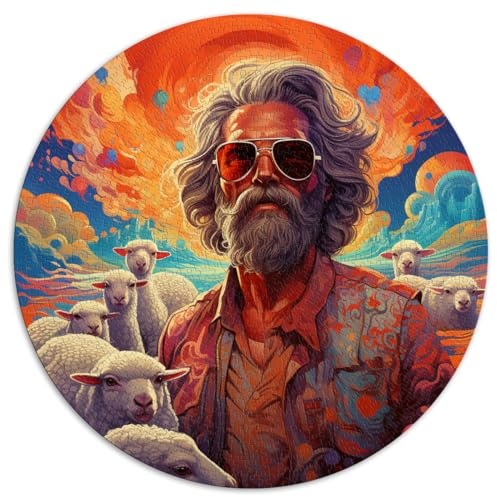 1000-teiliges Puzzle, Bauer und seine Schafe, kreisförmiges Puzzle, für Erwachsene und Kinder ab 12 Jahren, Puzzle aus Pappe, Lernspiel, herausforderndes Spielzeug. Größe: 67,5 x 67,5 cm