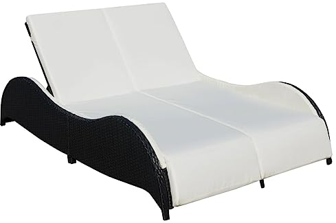 JUDYY Doppel-Sonnenliege mit Auflage Poly Rattan Schwarz, Gartenliege, Liegestuhl, Sonnenstuhl, Sonneninsel Outdoor, Liegen, Gartenmöbel, Bäderliege, Relaxliege - 41977