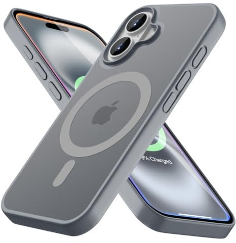 KPPIT Ultra Dünn für iPhone 16 Hülle,kompatibel mit MagSafe,Transluzente Matt Rückseite,Stoßfester militärnorm SchutzHülle, Magnetische Handyhülle für iPhone 16 case,Grau