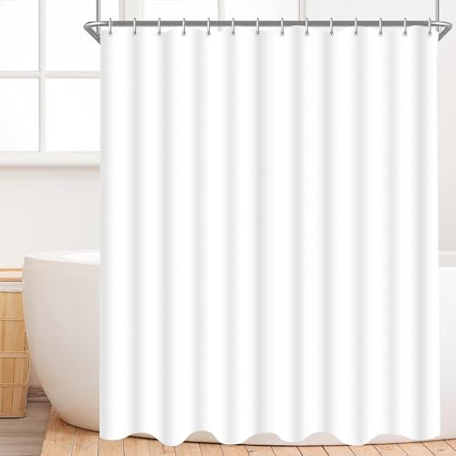 Lerores Duschvorhang 120x180cm Reinweiß, Beschwerter Saum Antischimmel Textil, Wasserabweisend, Waschbar Polyester Stoff Badevorhänge für Badezimmer, Badewanne mit 6 Duschvorhangringe