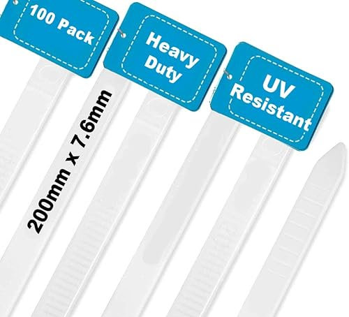 Cable Ties,200mm×7.6mm Heavy Duty with 70 kg Tensile Strength Large UV Resistant Strong Nylon Cable Zip Ties(100 Pieces),White