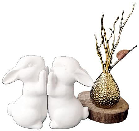 FLNOZAMZ Serre-Livres décoratifs de Lapin en céramique Mignon Naturel, Serre-Livres pour Livres Lourds, Paire de Serre-Livres de Lapin en résine