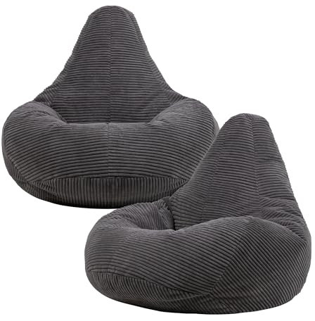 Icon Dalton Sitzsack Cord, Dunkelgrau, 2er-Pack, Gaming Sitzsack Erwachsene mit Füllung, Bean Bag, Cord Sessel, Lounge Sessel, Lounge Stuhl, Schlafzimmer, Wohnzimmer, Wohnzimmer Möbel